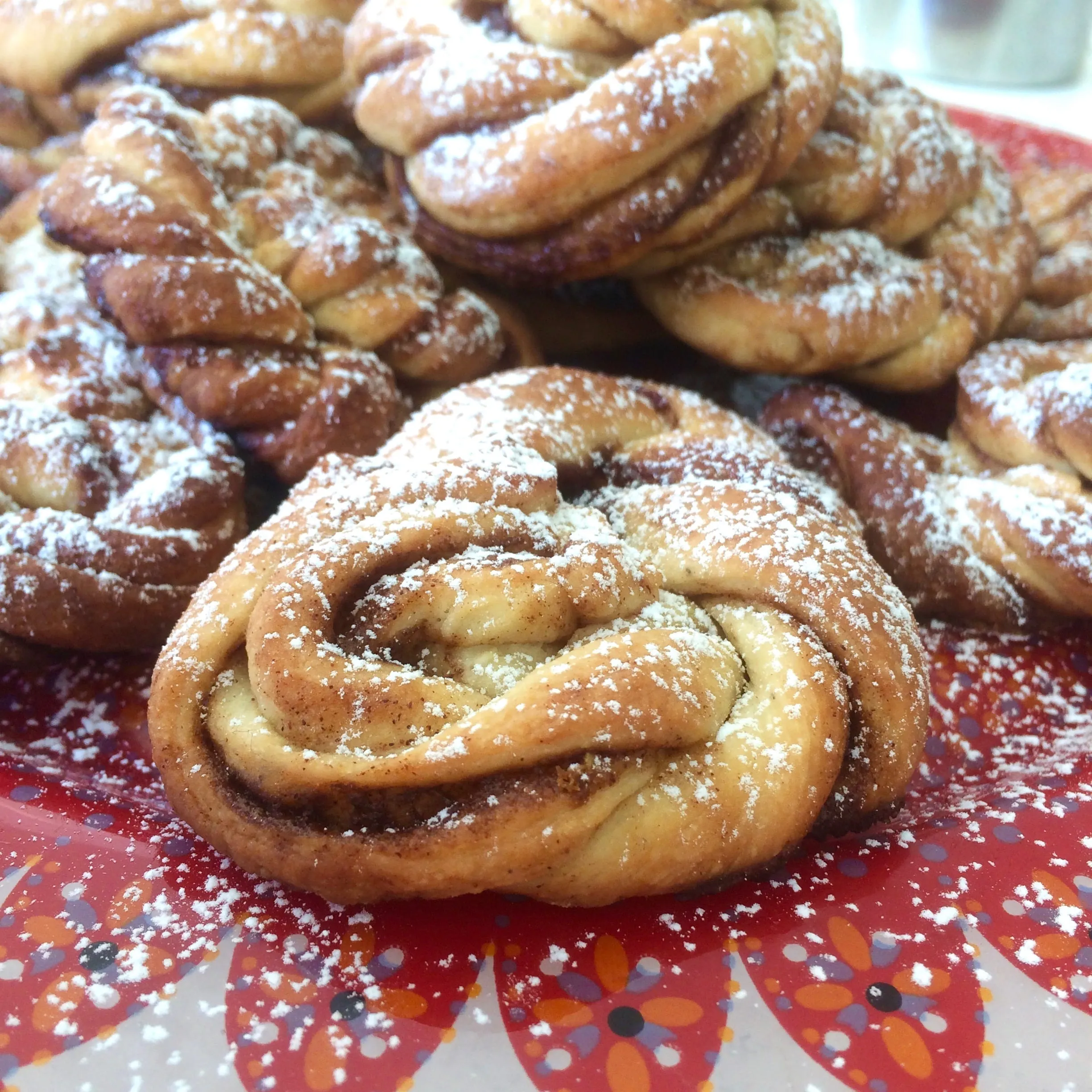 Home-baked cinnamon knots, still warm